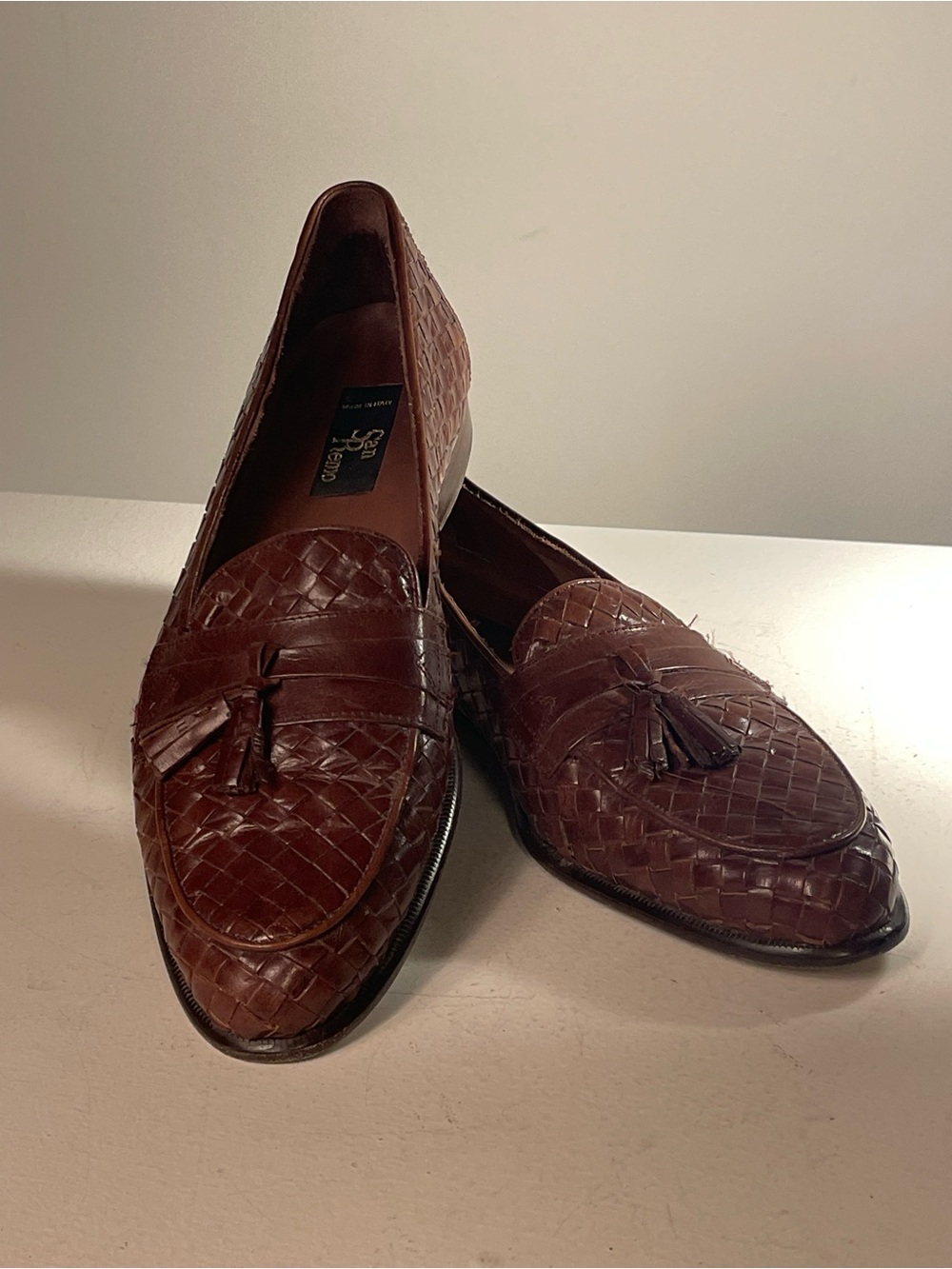 Vintage San Remo Italy Woven Leather Tassel Loafers